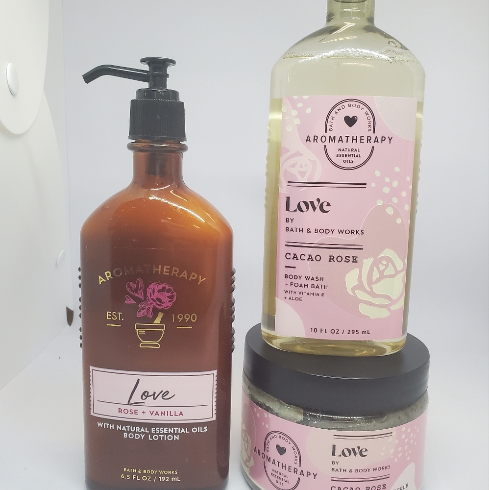 NEW Bath and Body Works Aromatherapy Love Cacao Rose and Rose Vanilla set of 3